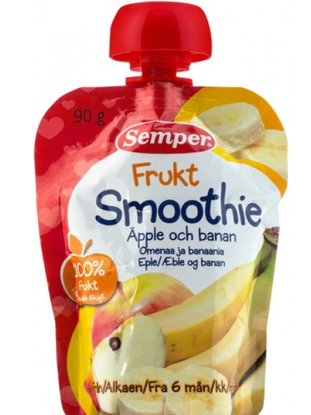 Детское фруктовое пюре Semper Smoothie Frukt 90г с 6 месяцев яблоко и банан