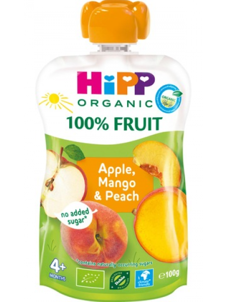 Органический смузи Hipp Luomu 100% Fruit с 4 месяцев  персик манго и яблоко 
