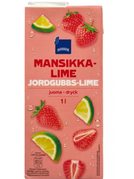 Клубнично-лаймовый напиток Rainbow mansikka-lime 1л 