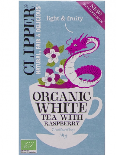 Ароматизированный белый чай Clipper со вкусом малины 34 г / 20 пакетиков