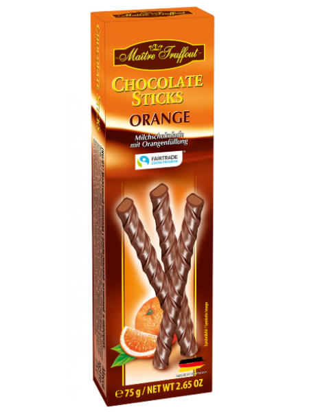 Шоколадные палочки Maitre Truffout Orange 75г с апельсиново-шоколадным кремом
