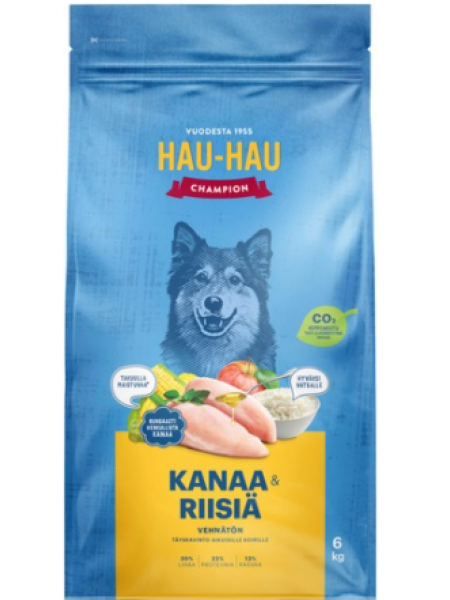 Полноценный корм для взрослых собак Hau-Hau Champion 6кг курица рис