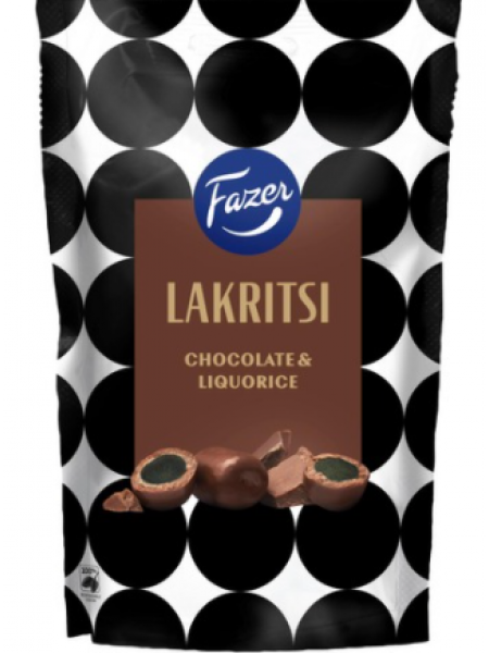 Лакричные конфеты с шоколадом  Fazer Licorice 140г в молочном шоколаде