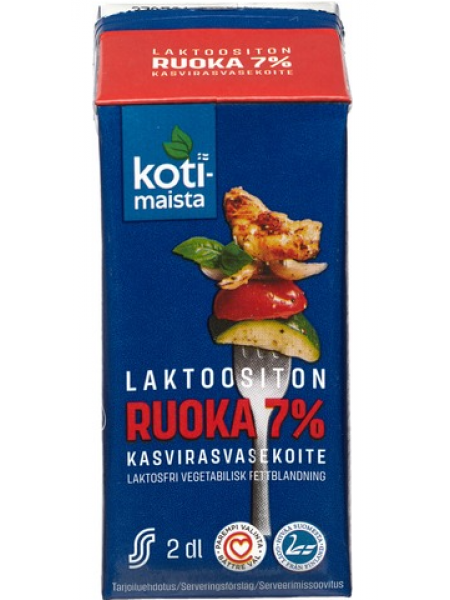Сливки для еды Kotimaista laktoositon Ruoka 7% 2дл без лактозы UHT