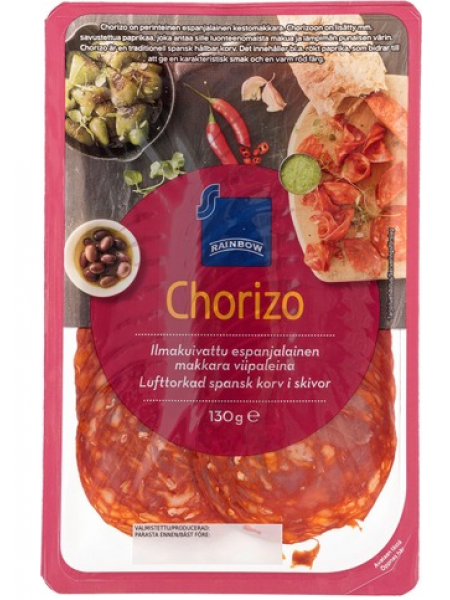 Традиционная испанская колбаса Rainbow Chorizo 130г в нарезке