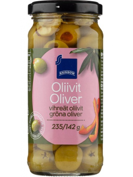 Зеленые оливки с начинкой из паприки Rainbow  Vihreät Oliivit Paprikatahnatäytteellä 235/142г
