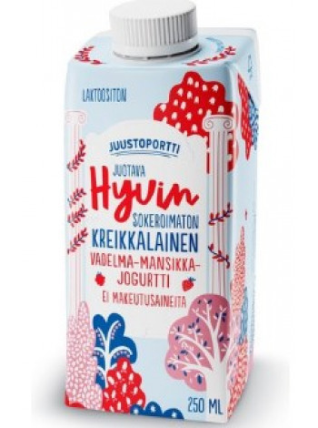 Греческий питьевой йогурт Juustoportti Hyvin Sokeroimaton Kreikkalainen 250 мл малиново-клубничный без лактозы