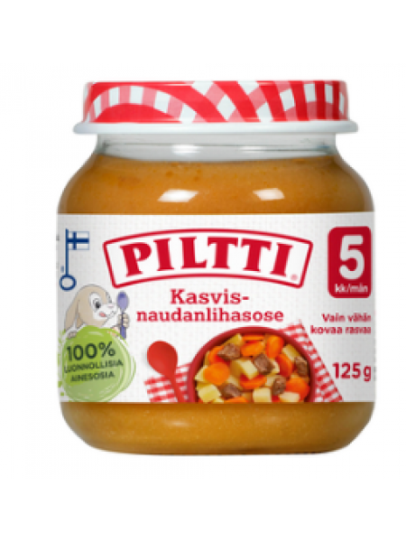 Пюре овощи говядина Piltti Kasvis-Naudanlihasose 125 г с 5 месяцев