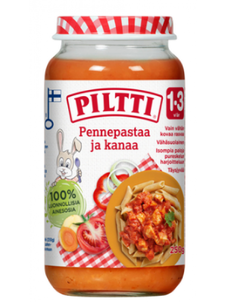 Детское питание Piltti Pennepastaa Ja Kanaa 250 г для детей 1-3 года макароны курица 