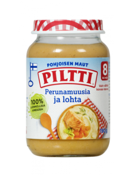 Детское питание Piltti Perunamuusia Ja Lohta 190г картофельное пюре с лососем с 8 месяцев