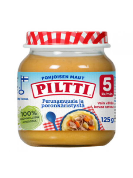 Детское питание Piltti Perunamuusia Ja Poronkäristystä 125 г картофель с олениной и свининой с 5 месяцев