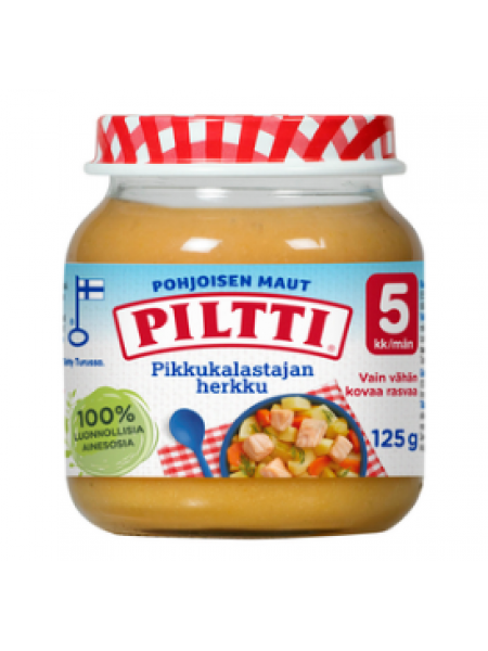 Детское питание овощи и лосось Piltti Pikkukalastajan 125 г с 5 месяцев