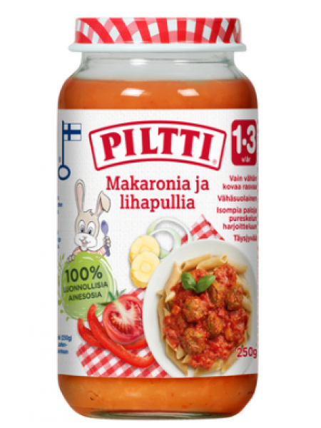 Детское питание Piltti Makaronia Ja Lihapullia 250 г для детей от 1-3 лет Макароны и фрикадельки
