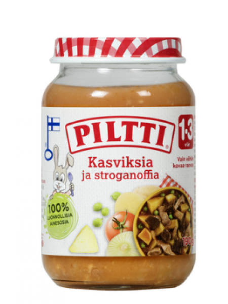 Детское питание овощи и бефстроганы Piltti Kasviksia Ja Stroganoffia 190 г для детей 1-3 лет
