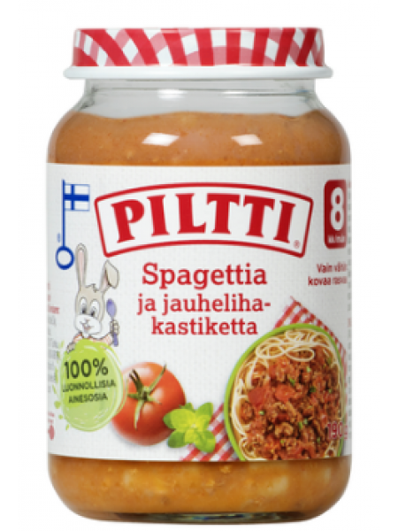 Спагетти с мясом и соусом Piltti Spagettia Ja Jauhelihakastiketta Lastenateria 190 г для детей 8 месяцев