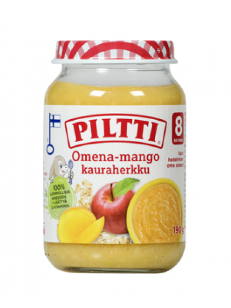  Яблочно-манговый десерт с овсянкой Piltti Omena-Mango-Kauraherkku 190 г с 8 месяцев