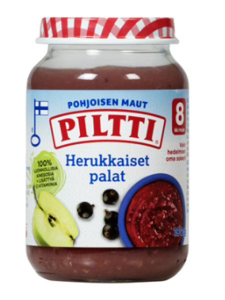 Фруктово ягодное пюре Piltti Pohjoisen Maut Herukkaiset Palat 190 г с 8 месяцев яблоко черная смородина