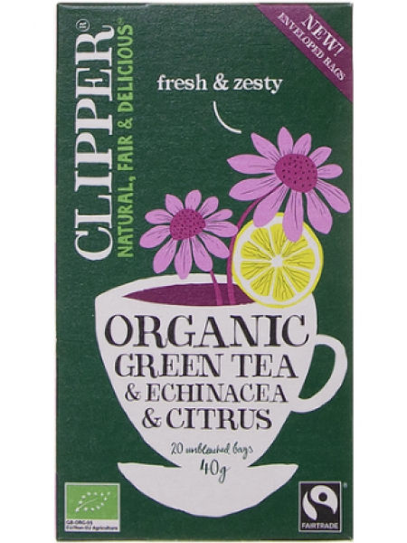 Чай в пакетиках Clipper Green Tea Echinacea Citrus органический зеленый с эхинацеей и цитрусом 20 шт