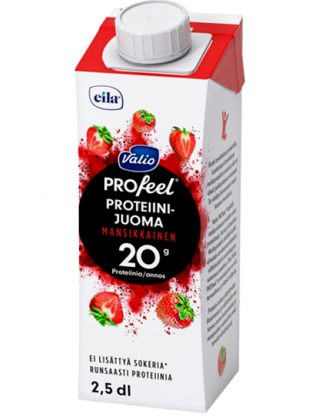 Несладкий протеиновый напиток с клубникой Valio PROfeel proteiin ijuoma mansikkainen UHT 2,5 дл без лактозы