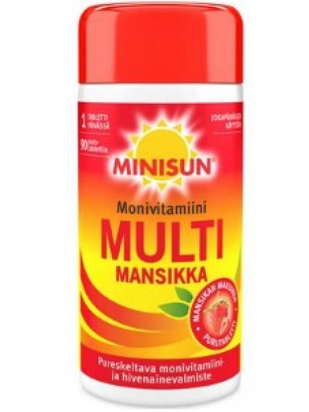 Поливитамины MINISUN MONIVITAMIINI MULTI MANSIKKA  90 шт  со вкусом клубники