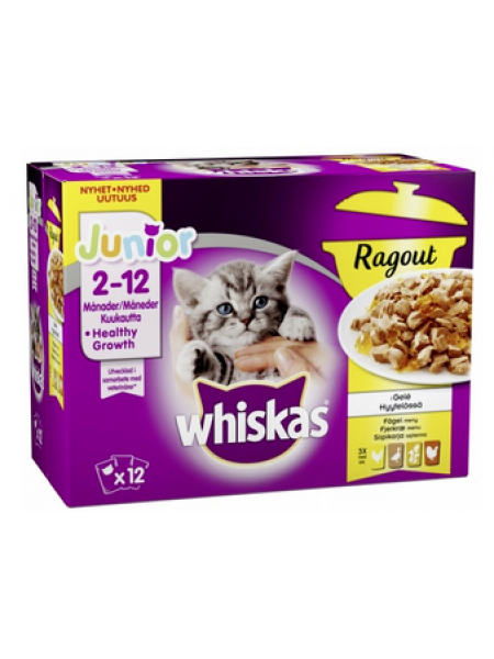 Полнорационный влажный корм для котят 2-12 месяцев Whiskas Junior Ragout 12x85г