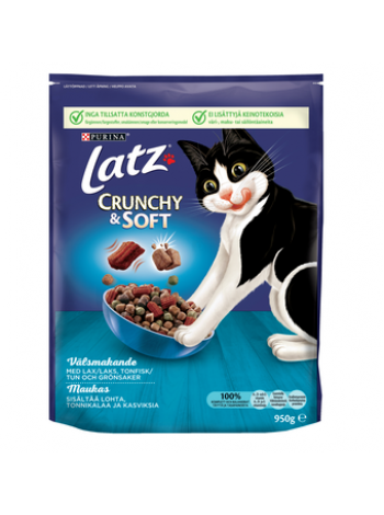 Корм для взрослых кошек Latz Crunchy & Soft 950г лосось, тунец и овощи