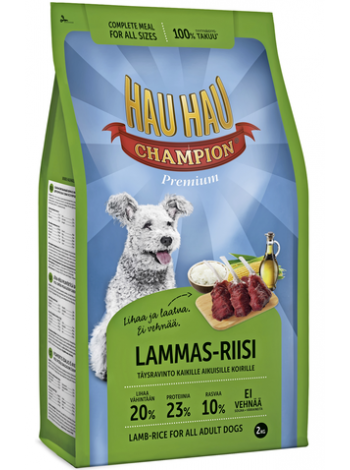 Корм для собак Hau-Hau Champion Lammas-Riisi Täysravinto 2кг ягненок рис 