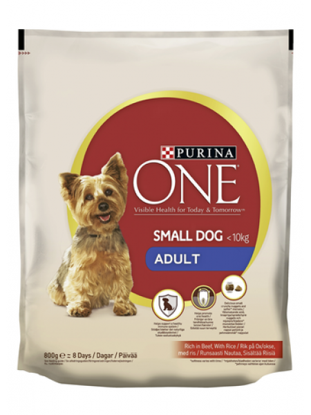 Корм для взрослых маленьких собак Purina ONE 800г <10 кг говядина и рис