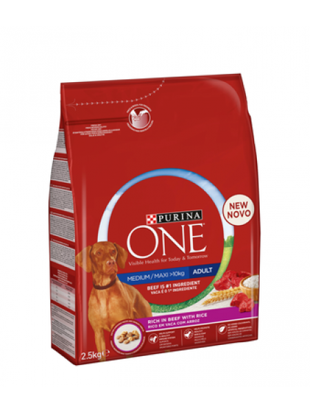 Сбалансированный полноценный корм для взрослых собак Purina ONE 2,5 кг Medium / Maxi Adult говядина рис