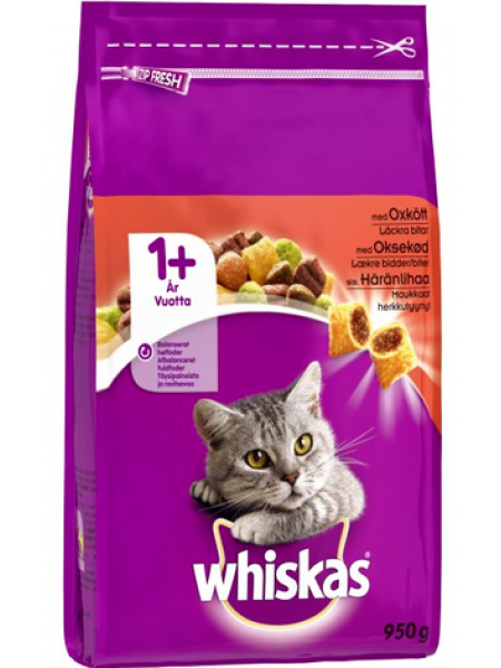 Корм для взрослых кошек Whiskas 1+ 950г говядина