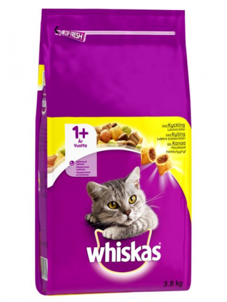 Сухой корм для взрослых кошек Whiskas 1+ 3,8 кг курица