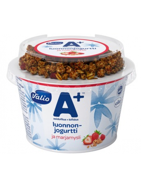 Натуральный йогурт Valio A+ Luonnonjogurtti Marjamysli  ягодные мюсли 200 г без лактозы
