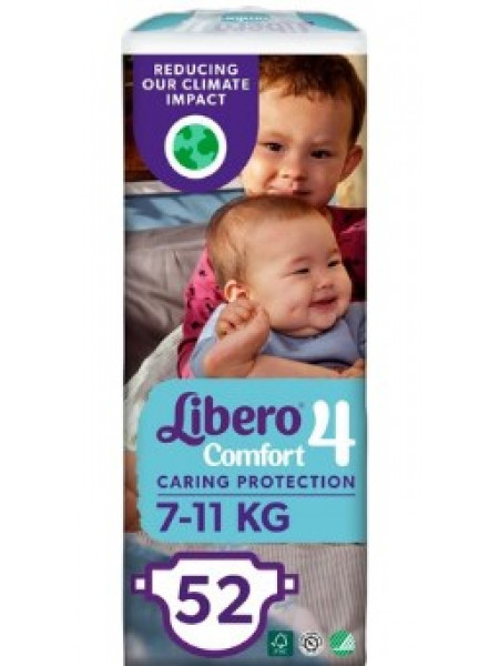 Подгузники Libero Comfort размер 4 ,на вес 7-11кг, 52шт