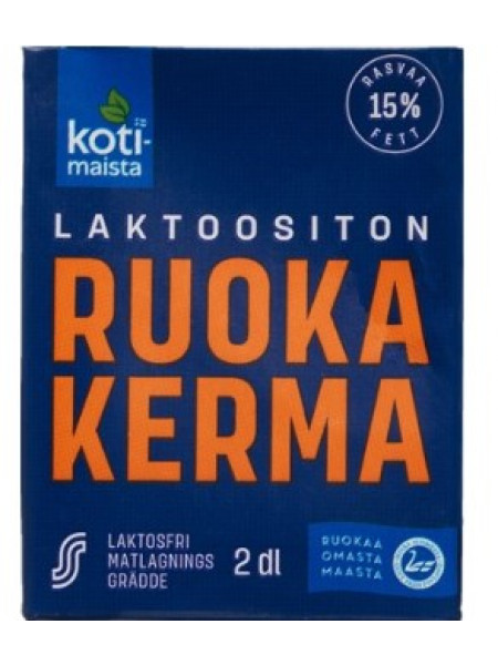 Сливки Kotimaista laktoositon Ruokakerma UHT 15% 200мл без лактозы