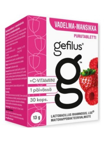 Таблетки жевательные с молочнокислыми бактериями со вкусом малины-клубники Gefilus Vadelma-Mansikka витамин C 30 таблеток 13г  