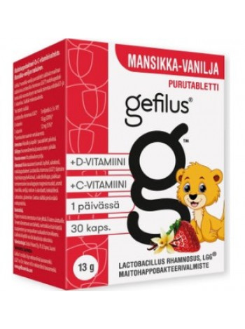 Таблетки жевательные с молочнокислыми бактериями LGG  со вкусом клубники и ванили GEFILUS C + D PURUTABL 30 шт Gefilus 13г