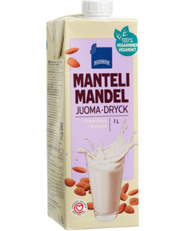 Миндальный напиток Rainbow Manteli juoma 1л без сахара с кальцием, рибофлавином, витамином D2 и B12